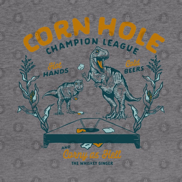 Cornhole Champion League: Funny T-Rex & Beer Art by The Whiskey Ginger